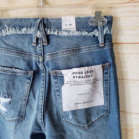 Good American Good Legs Straight Stretchy Distressed Denim Jeans Cotton/Elastane - Picture 4 of 7